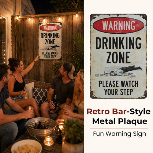 Funny Warning Drinking Zone Vintage Bar Metal Sign 🍻🚧