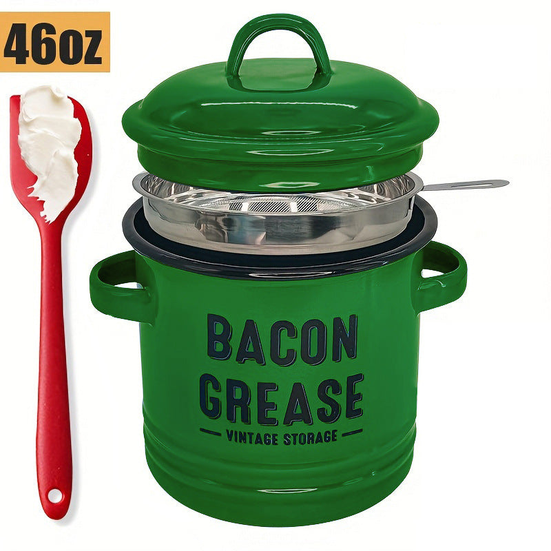 🎉New Year Sale—42 oz bacon grease container with strainer and food-grade silicone spatula