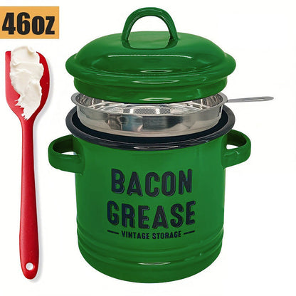 🎉New Year Sale—42 oz bacon grease container with strainer and food-grade silicone spatula
