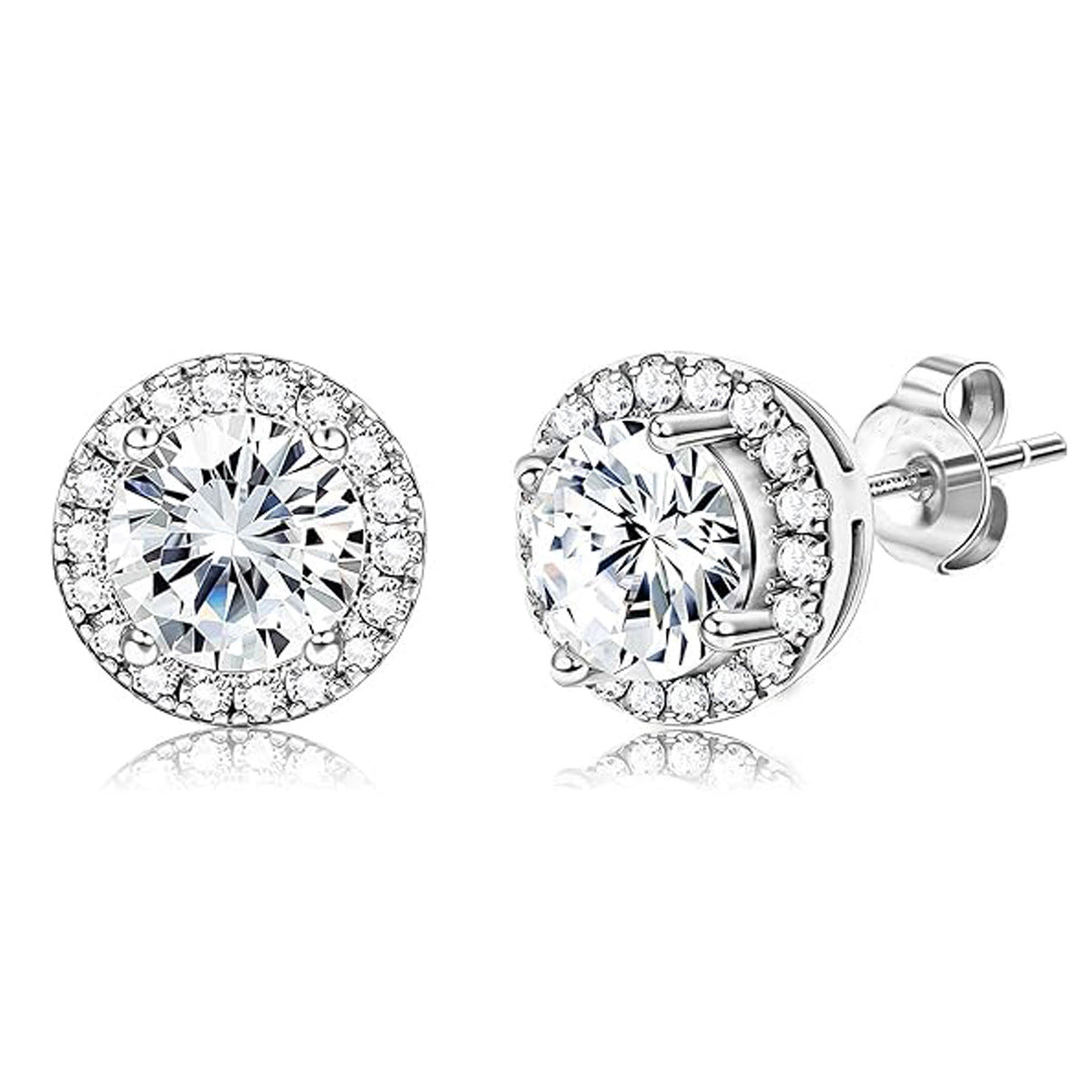 Halo Stud Earrings 2-Pack - Gold & Silver Round/Square Styles