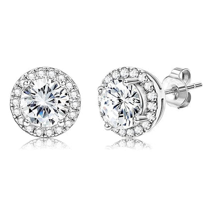 Halo Stud Earrings 2-Pack - Gold & Silver Round/Square Styles