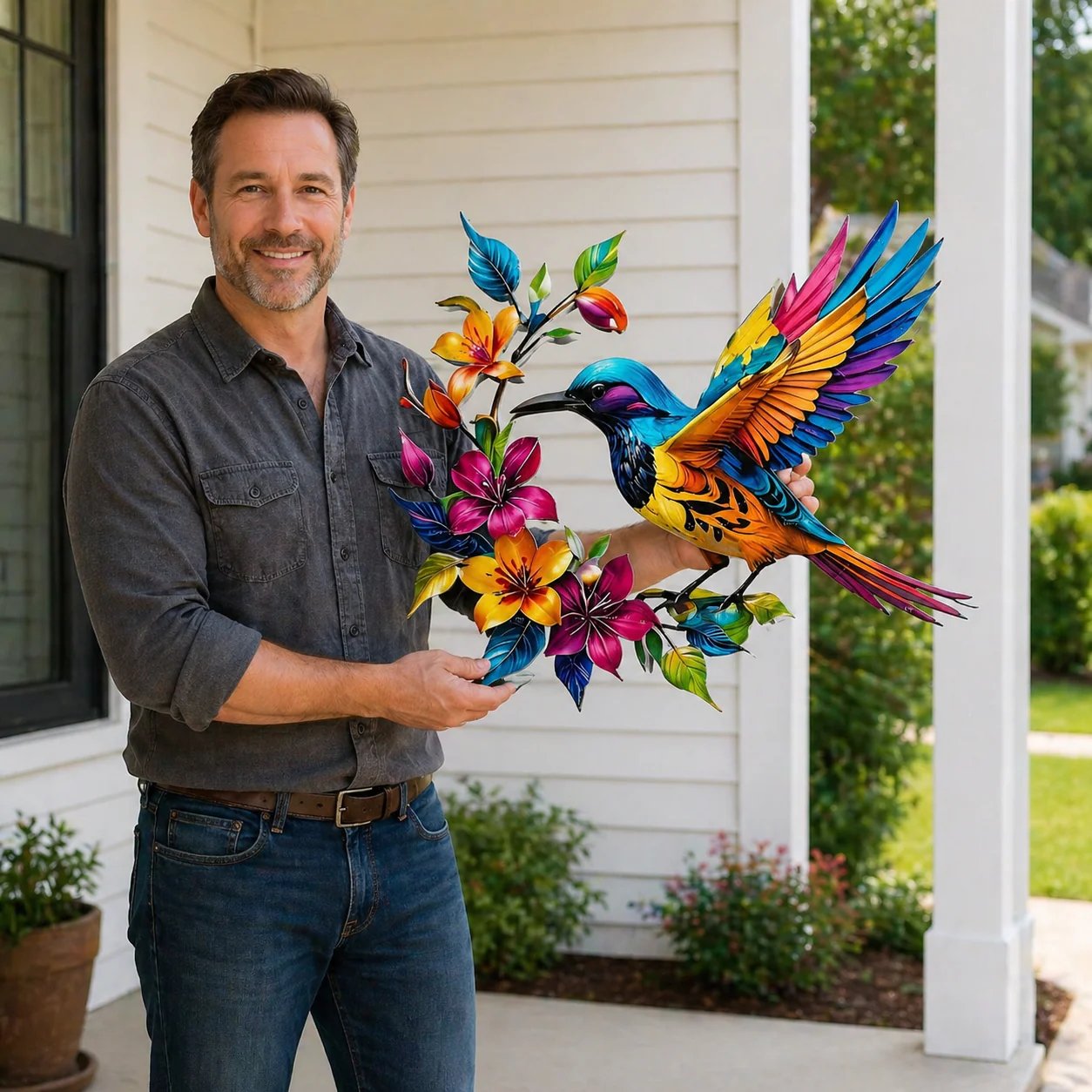 ✨Hummingbird Bloom Floral Metal Wall Art
