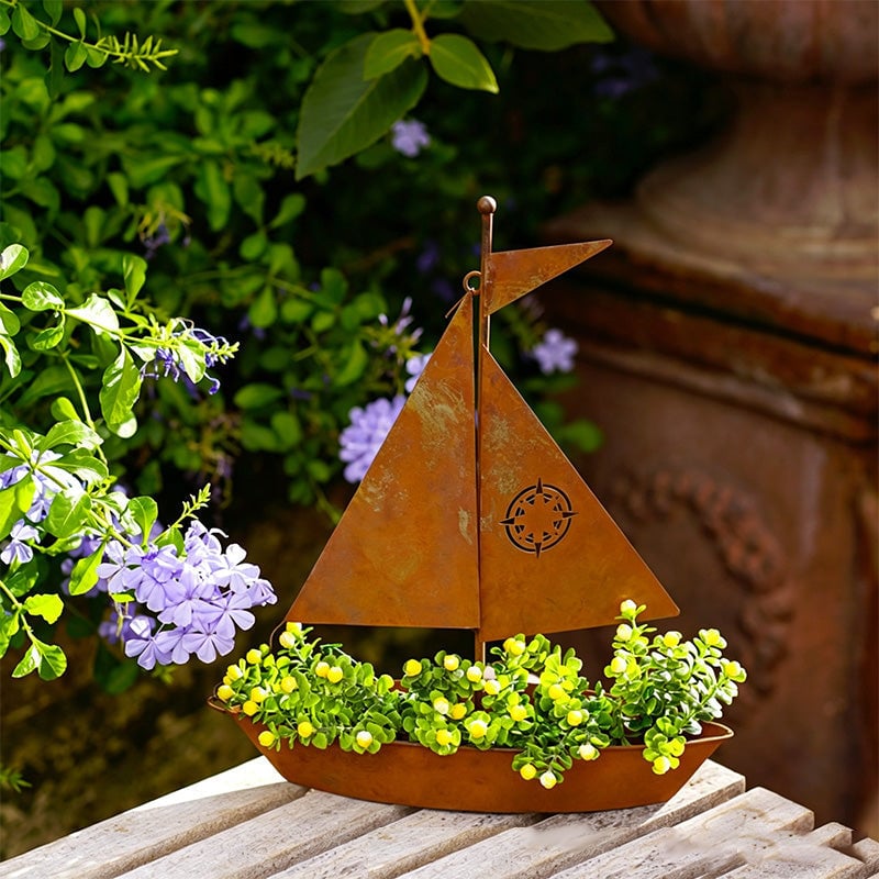 3D Rustic Metal Sailboat Pot
