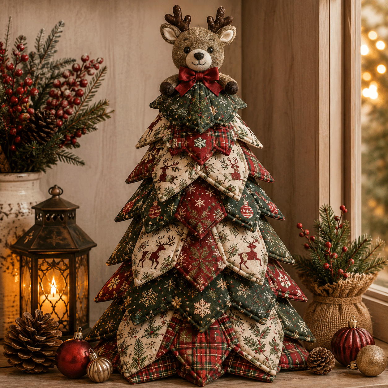 DIY Quilted Christmas Tree Kit – Handmade Fabric Holiday Tabletop Tree Decor