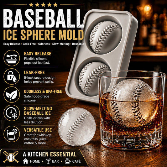 Baseball Ice Mold – Slow‑Melting Silicone Sphere Tray for Whiskey, Cocktails & More ⚾🧊
