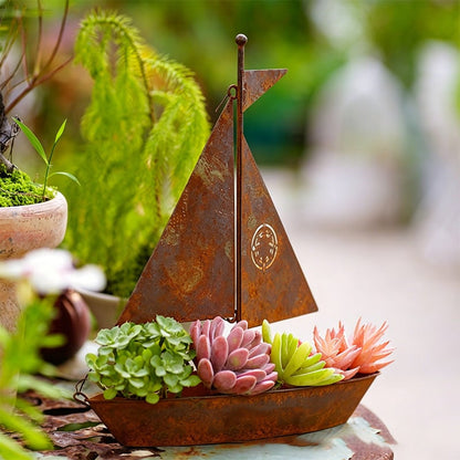 3D Rustic Metal Sailboat Pot