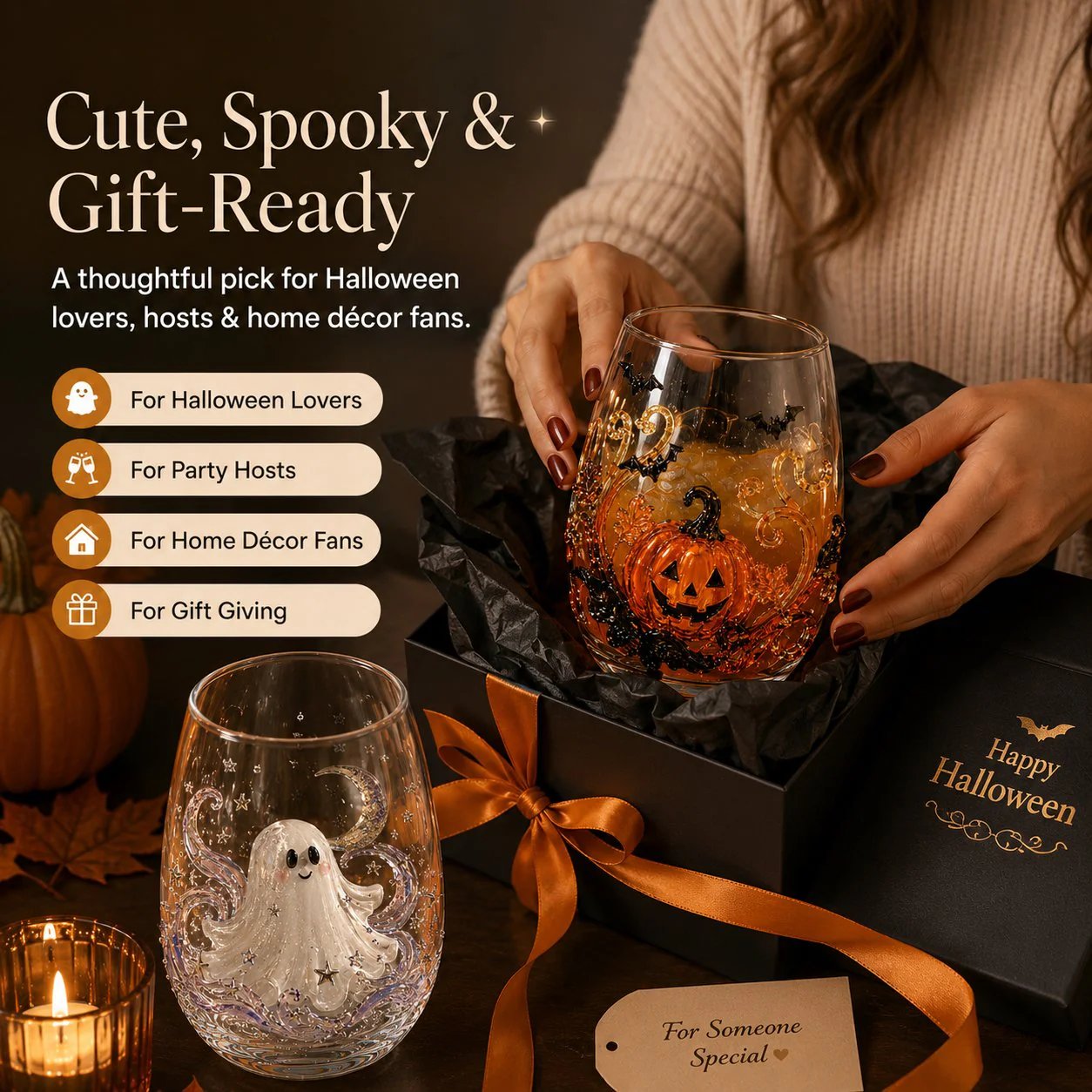 🔥LAST DAY 49% OFF - 🎃 3D Halloween Artisan Glass Cups, Festive Parties & Cozy Fall Home Bar Vibes