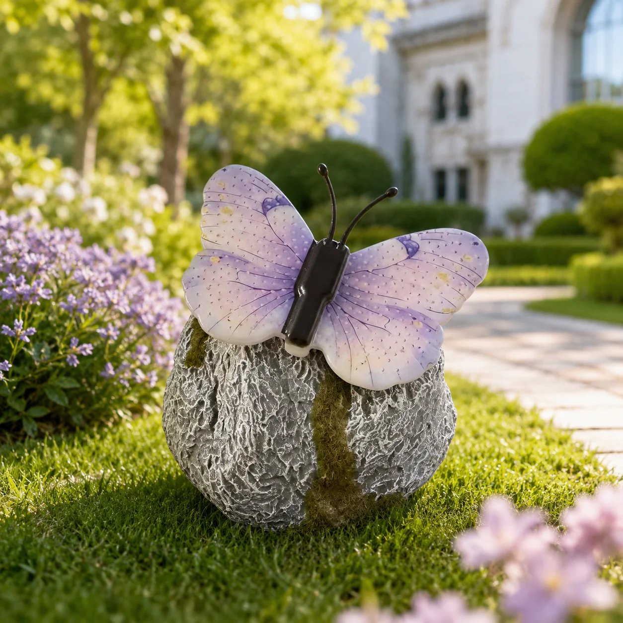 🦋 Solar Butterfly Stone Garden Light, Waterproof LED Glowing Landscape Rock Lamp, Auto On/Off Outdoor Resin Decor for Yard, Lawn, Pathway, Patio & Porch, Perfect Garden Gift