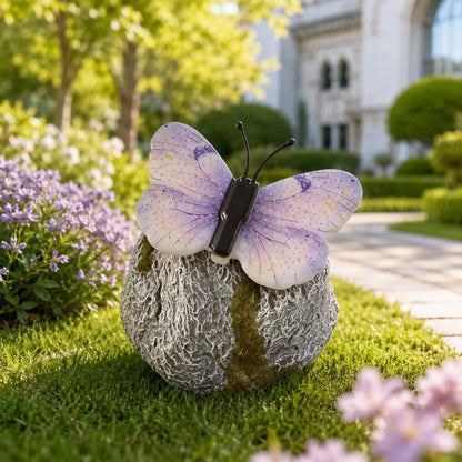 🦋 Solar Butterfly Stone Garden Light, Waterproof LED Glowing Landscape Rock Lamp, Auto On/Off Outdoor Resin Decor for Yard, Lawn, Pathway, Patio & Porch, Perfect Garden Gift