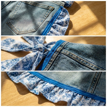 👖 Denim Echo Ruffle Apron – Upcycled Vintage Jean with Floral Lace 🌸 Sustainable Kitchen & Gardening Gift 🧑‍🌾♻️