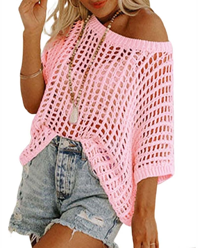 Five-Sleeve Openwork Beach Cover-up