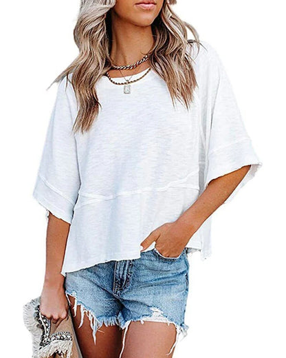 Panel Solid Color Flared Sleeve T-Shirt