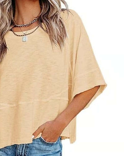 Panel Solid Color Flared Sleeve T-Shirt