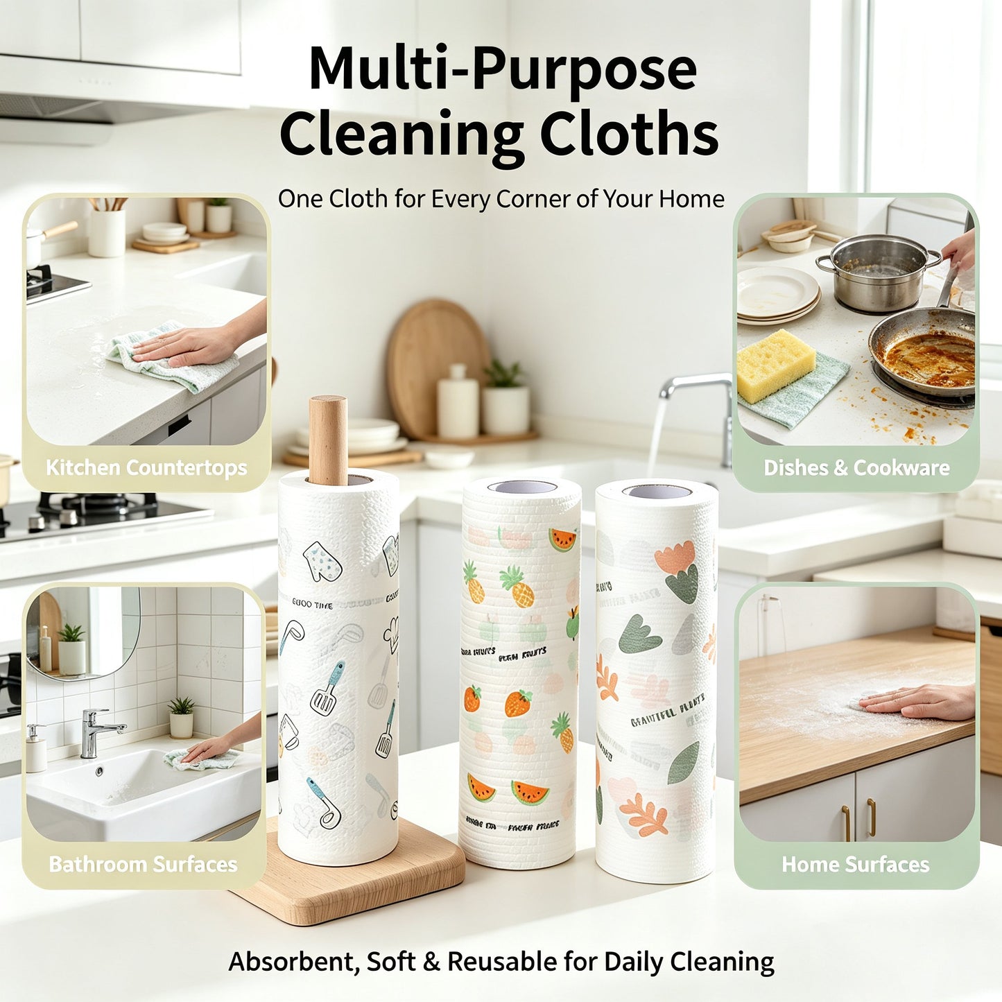 🧽 50Pcs Reusable Cleaning Lazy Rags Roll –  Washable Kitchen Towels & Multi-Purpose Wiping Cloths for Home Cleaning