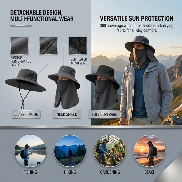 🔥Summer Sale 49% OFF🔥 - 🌞UPF 50+ Sun Protection Hat With Full Face & Neck Coverage