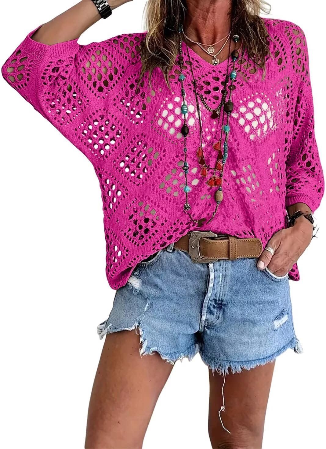 ? Handmade Crochet V‐Neck Boho Top | Apricot Summer Essential