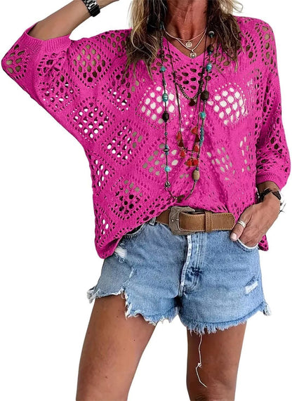 ? Handmade Crochet V‐Neck Boho Top | Apricot Summer Essential