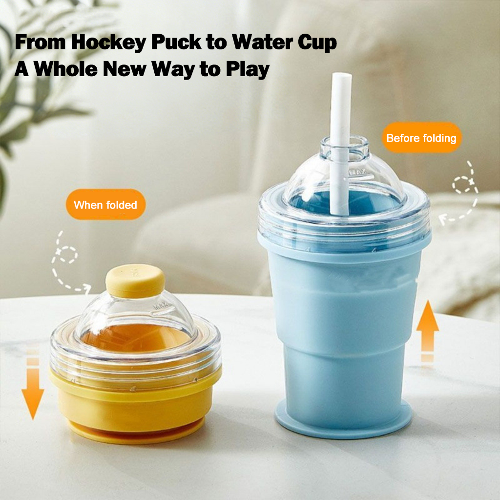 🧊Portable Folding Ice Hockey Cup, Creative Silicone Food Grade Ice Cup Mold With Straw, Handy Cup For Summer Outings.