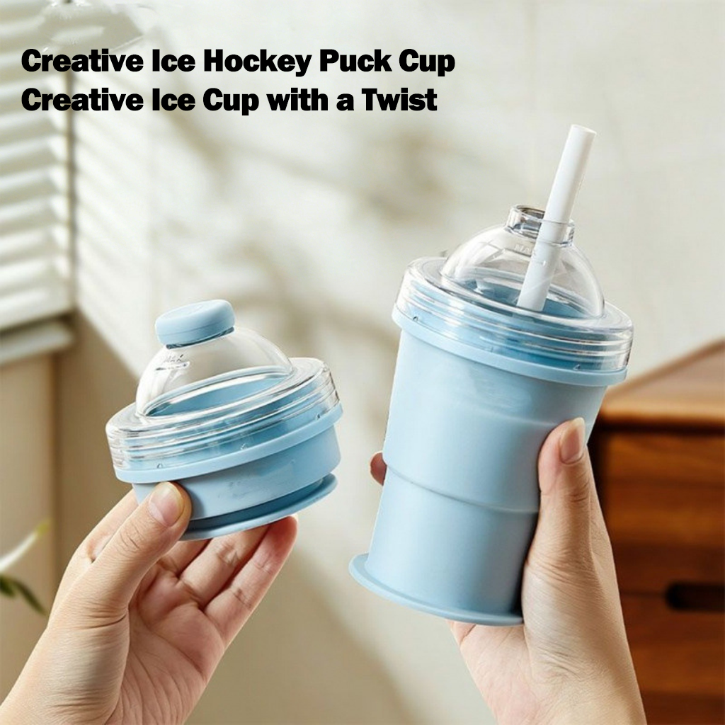 🧊Portable Folding Ice Hockey Cup, Creative Silicone Food Grade Ice Cup Mold With Straw, Handy Cup For Summer Outings.