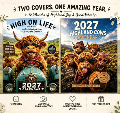 2027 Funny Highland Cows Wall Calendar A4 Hanging Calendar