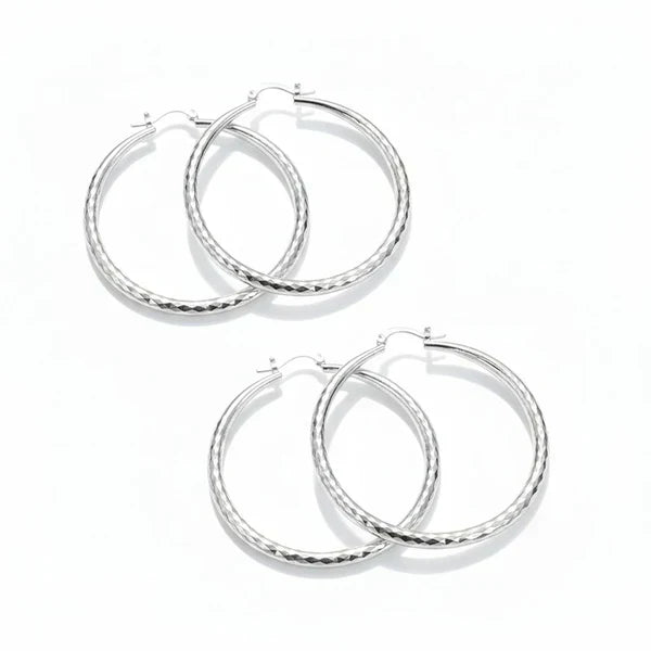 🎉 BUY 1 GET 1 FREE 🎁 Diamond-Cut Hoop Earrings for Women – Elegant, Sparkling 💎