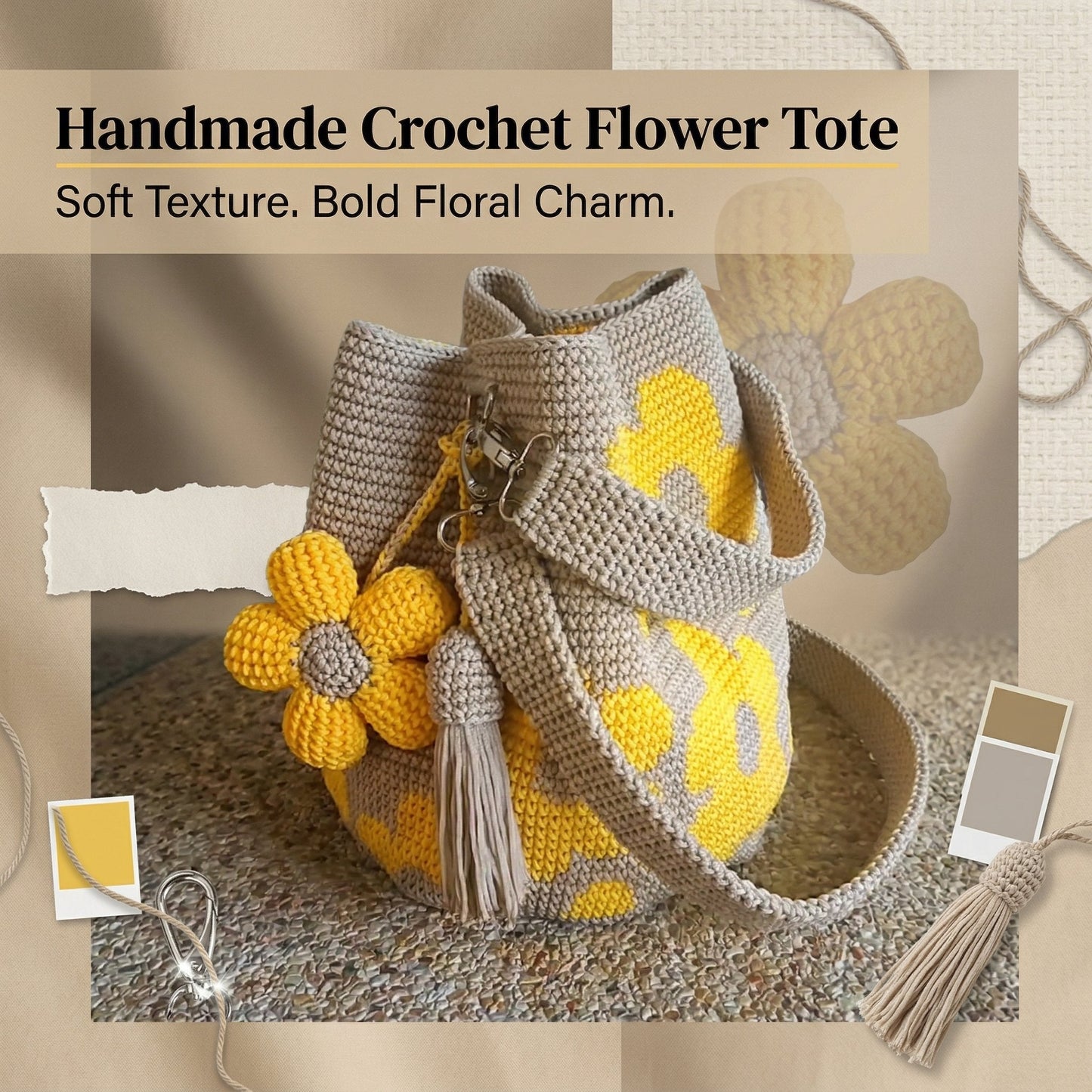 🏆Last Day Promotion 49% OFF🧵🌸Handmade Crochet Flower Tote 🌼✨