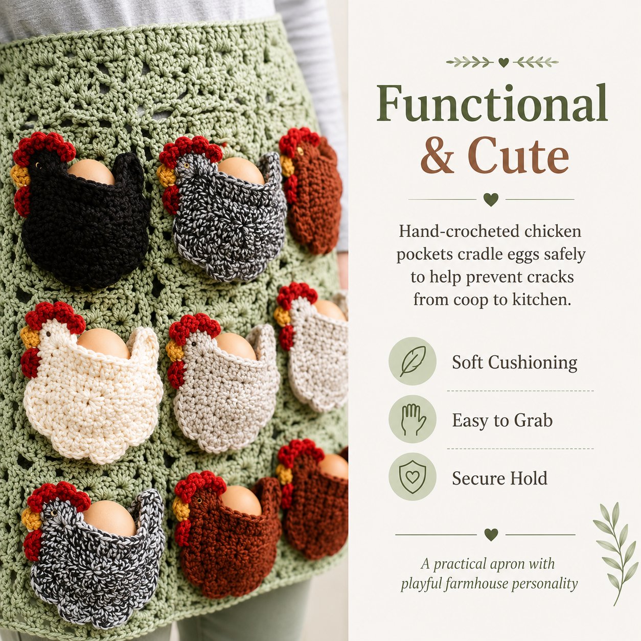 🐔Handmade Crochet Chicken Egg Collecting Apron🥚🎁