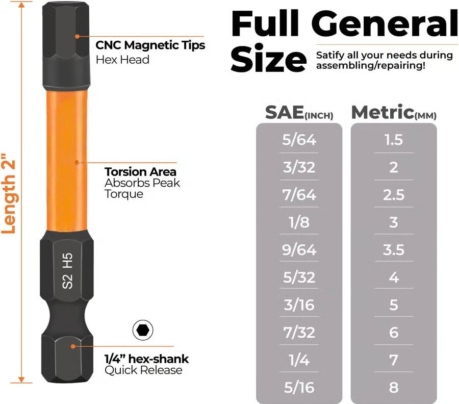 ⚙️ Impact Hex Head Allen Wrench Drill Bit Set – 20pcs (Metric & SAE)