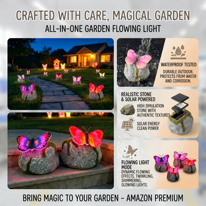 🦋 Solar Butterfly Stone Garden Light, Waterproof LED Glowing Landscape Rock Lamp, Auto On/Off Outdoor Resin Decor for Yard, Lawn, Pathway, Patio & Porch, Perfect Garden Gift