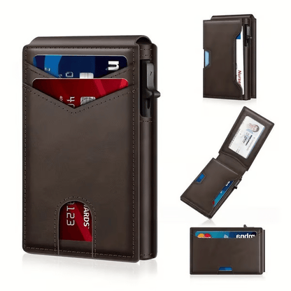 ✨Last Day 49% OFF - Slim Wallet for Men with Pop-Up Aluminum Case, RFID Blocking & Money Clip | Minimalist Leather Bifold Card Holder