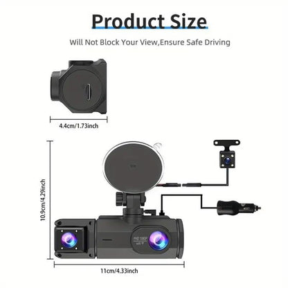2.0-Inch IPS Screen HD 1080P 3 Lens Dashcam With Night Vision&Wifi Link
