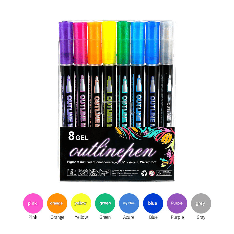 8/12/24/36/48 Colors Double Line Outline Art Pen Marker Pen