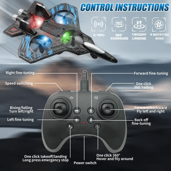 360° Flips + LED Lights 🚀 49% OFF This Week! RC Stunt Fighter Jet Toy for Kids