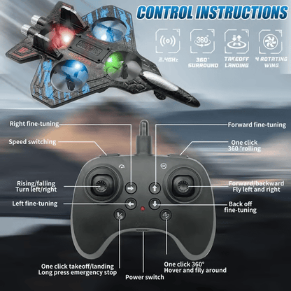 360° Flips + LED Lights 🚀 49% OFF This Week! RC Stunt Fighter Jet Toy for Kids