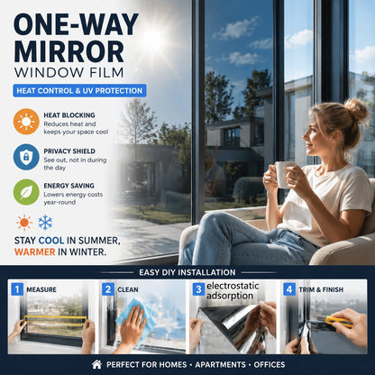 ☀️ One-Way Mirror Window Film – Heat Control & UV Protection
