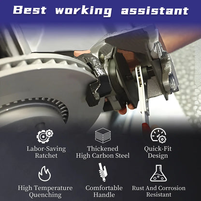 Brake Caliper Piston Press Tool – 360° Rotating Ratchet Wrench for Single, Dual & Quad Piston Disc Brakes