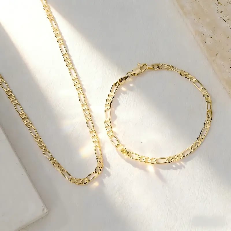 Elegant 2-Piece 18K Gold Jewelry Set – Bracelet & Necklace for Men & Women