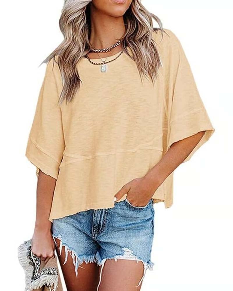 Panel Solid Color Flared Sleeve T-Shirt