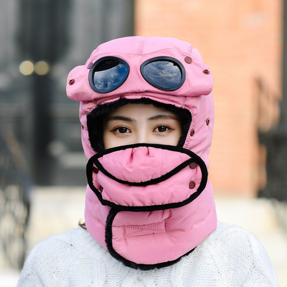 Winter Thermal Hat with Glasses Windproof Ski Mask Cap Fashion Warm Hat for Cycling