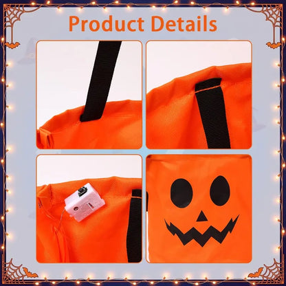 👻 Glow-in-the-Dark Halloween LED Candy Basket  Bags🎃5 Pack Pumpkin Trick or Treat Bags with Glow Lights for Kids, Parties & Halloween Decorations