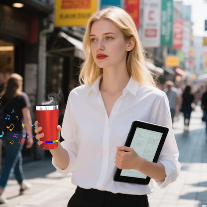 Stainless Steel 16.oz Nsulated MUG With Built-in Bluetooth Speaker Rechargeable Wireless Multi-color LED Lights Prefect Gift