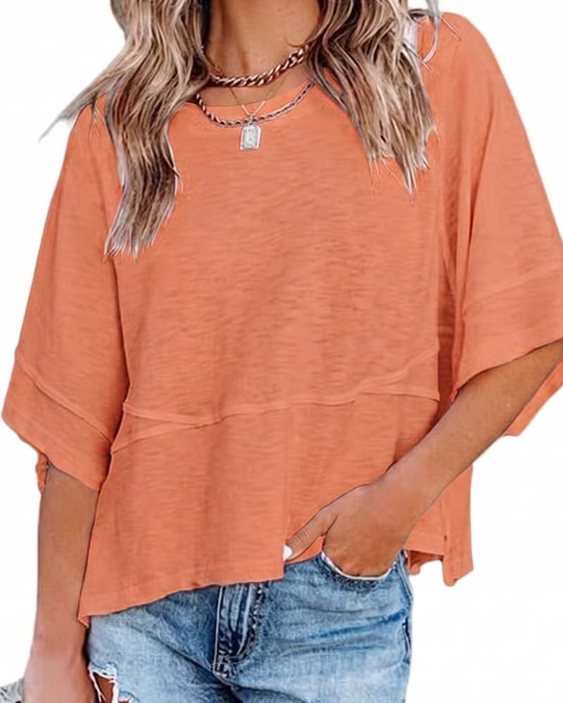 Panel Solid Color Flared Sleeve T-Shirt