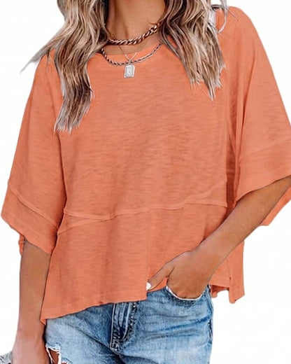Panel Solid Color Flared Sleeve T-Shirt