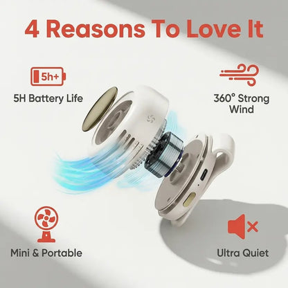 2026 Upgrade Mini Bladeless Fan. Portable, rechargeable, and silent.