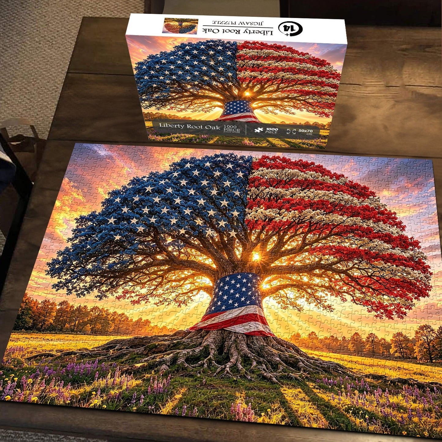 Liberty Root Oak Jigsaw Puzzle 1000 Piece – Patriotic Flag Tree Design