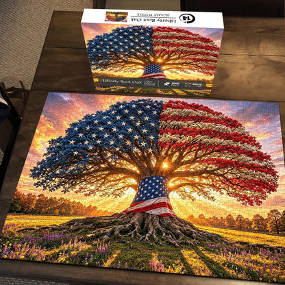 Liberty Root Oak Jigsaw Puzzle 1000 Piece – Patriotic Flag Tree Design