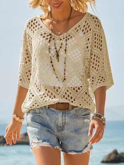 ? Handmade Crochet V‐Neck Boho Top | Apricot Summer Essential