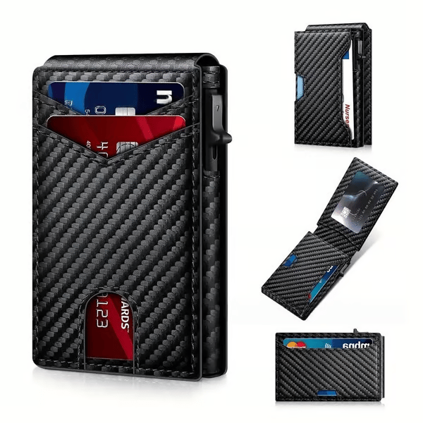 ✨Last Day 49% OFF - Slim Wallet for Men with Pop-Up Aluminum Case, RFID Blocking & Money Clip | Minimalist Leather Bifold Card Holder