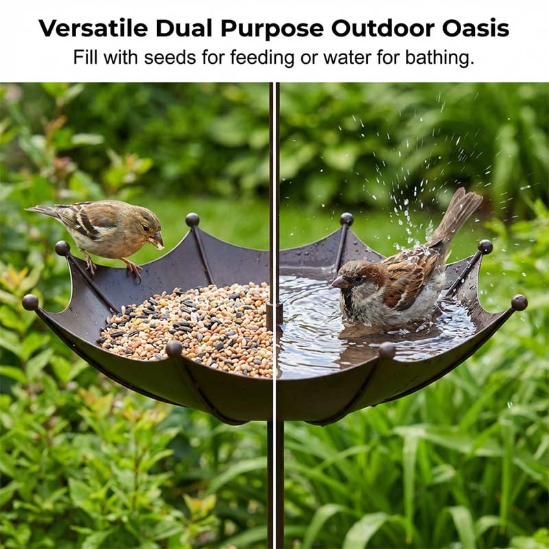 🐦Hanging Umbrella Bird Feeder & Bath – Dual-Use, Rust-Resistant, Vintage Garden Decor ☂️