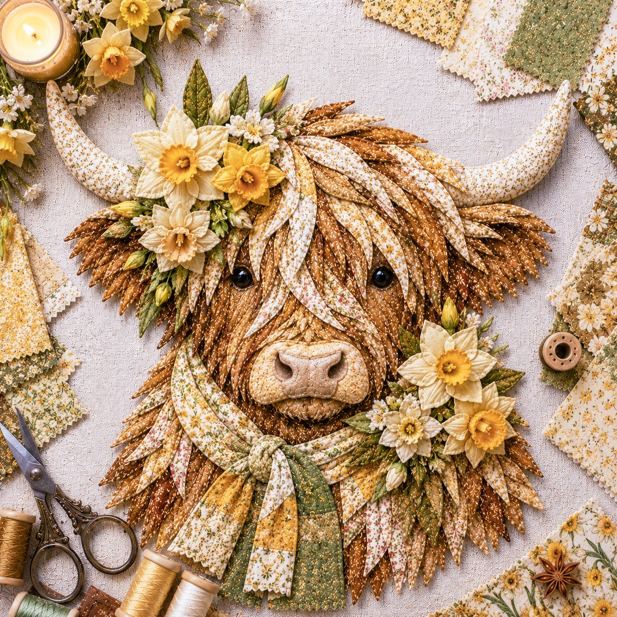⏰LAST DAY 49% OFF - 🐮💐🌸 Birth Flower Highland Cow 3D Layered Fabric Art DIY Kit | Complete Kit Included ✂️ Pre-Cut Pieces • Glue or Stitch Your Way • Create a Cozy 3D Highland Cow Decor 💕